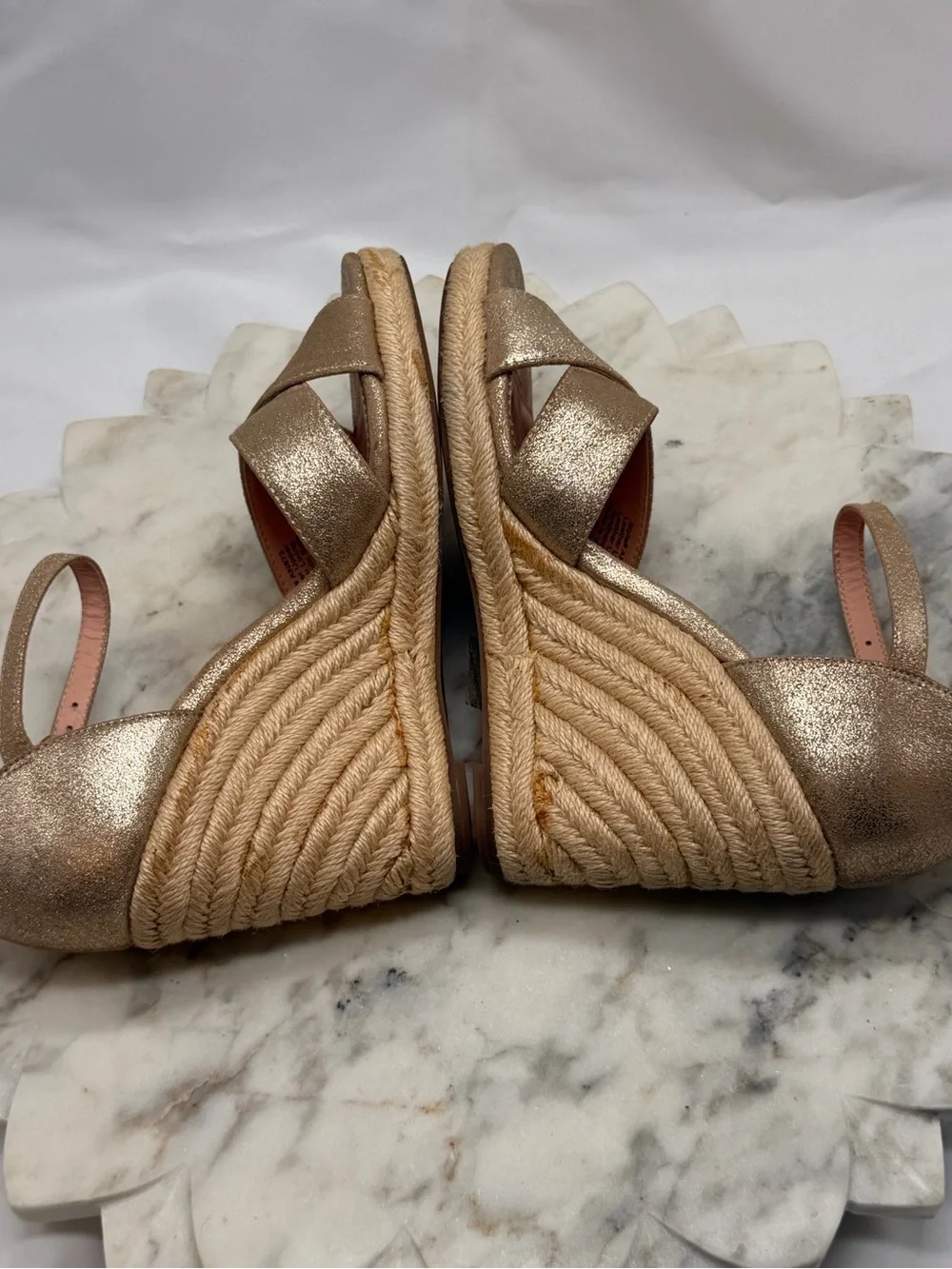 J.Crew Gold Metallic Suede Ankle Strap Espadrille Wedge Sandals Women Size 6.5